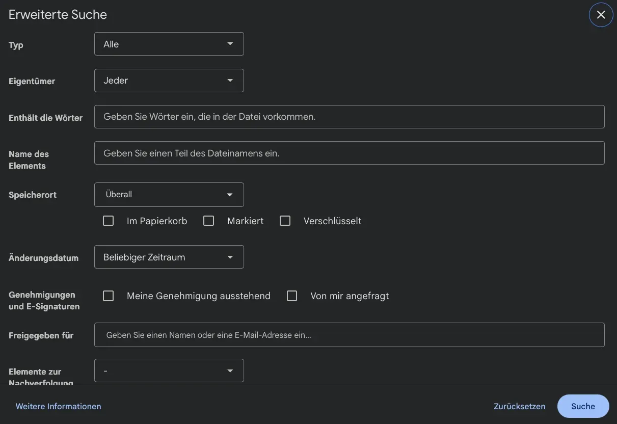 Erweiterte Suche in Google Drive für schnelleres Finden von Objektunterlagen